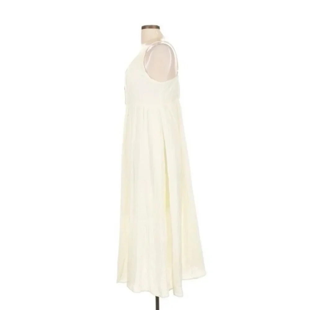 Boho Cotton Blend Midi Dress White Button Front Sun Dress Summer City Chic L - Picture 5 of 7